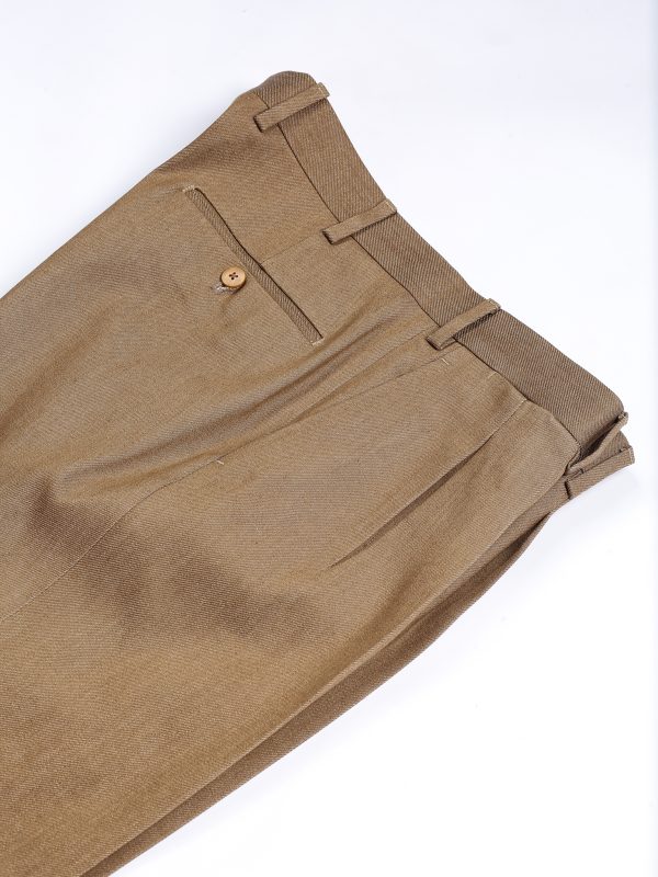 NR Napoli NRP Mod. 3 tan trousers, folded to show the belt loops and back pocket.