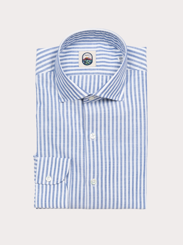 Furio Spread Collar Shirt – Blue Broad Stripe Poplin