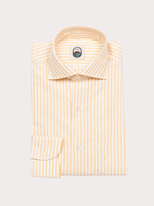 Furio Spread Collar Shirt – Yellow Broad Stripe Poplin