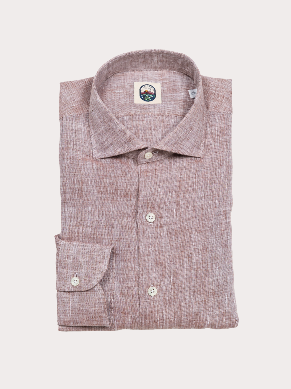 Furio Spread Collar Shirt - BROWN LINEN