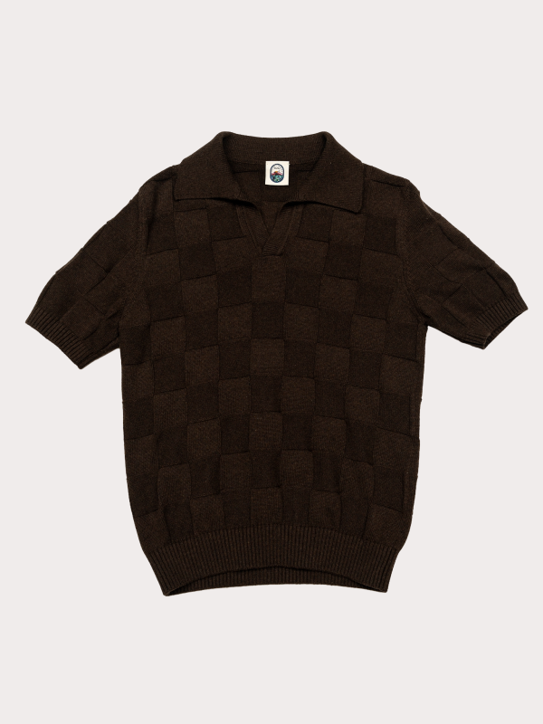Borgo - Brown Cotton Textured Knit Polo