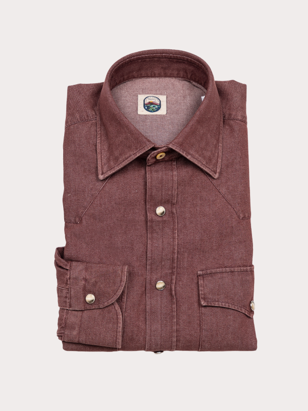 Texana Napoletana - Burgundy StoneWashed Denim Western Shirt