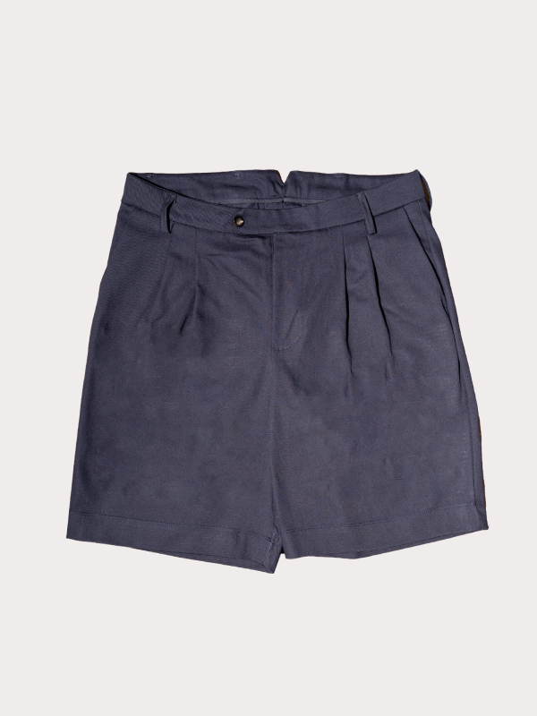 NRP Mod. PANTALONCINO – Navy Cotton Pleated Shorts