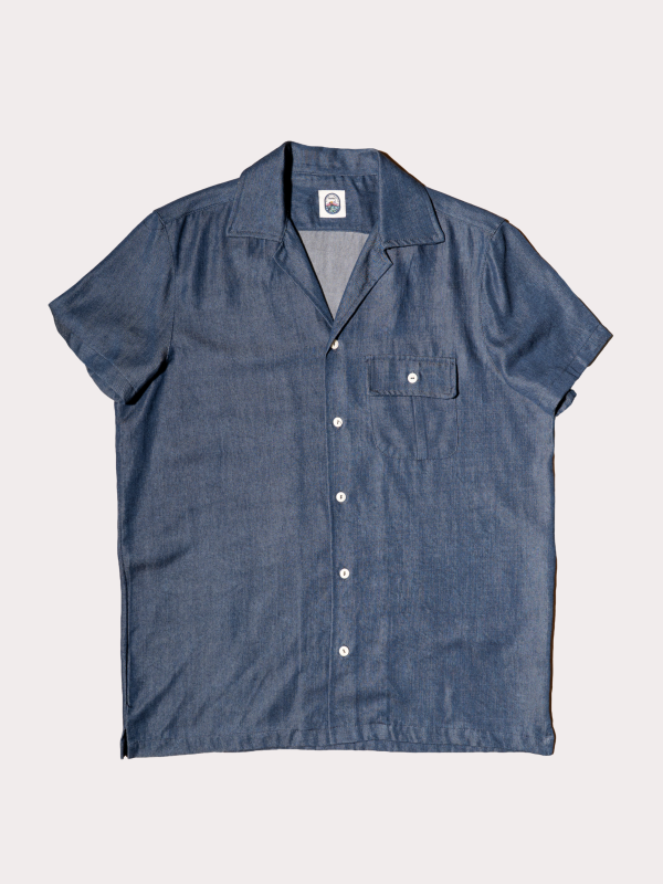 VACANZA – Indigo Blue Lyocell Camp Collar Shirt
