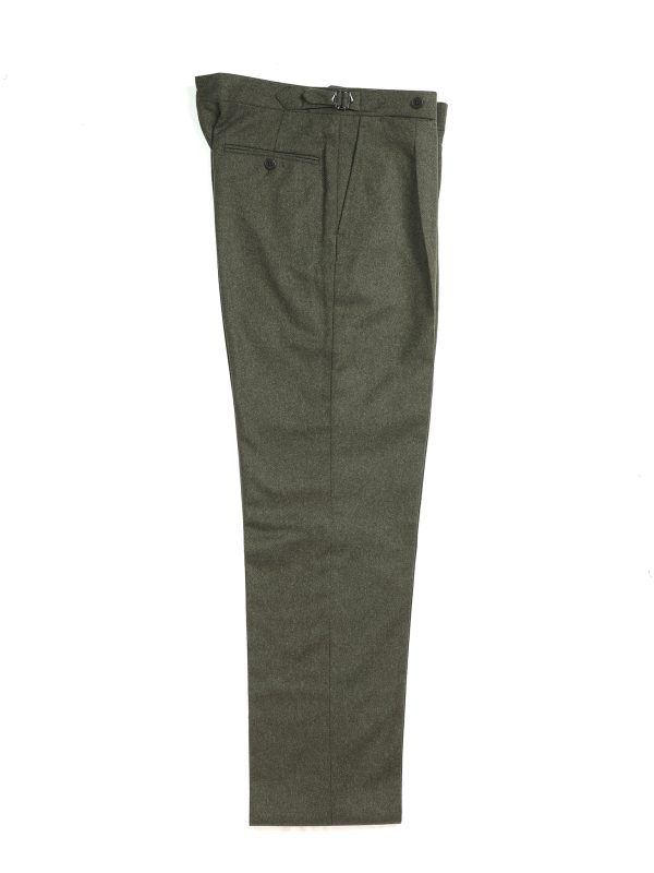NR Napoli NRP Mod. 1 green flannel trousers, full-length front view with single pleats.