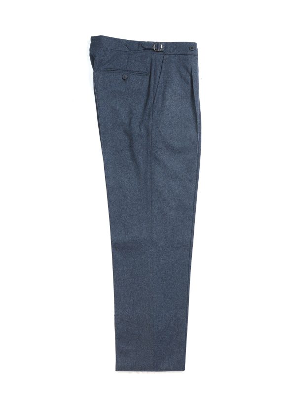 NR Napoli NRP Mod. 1 indigo flannel trousers, full-length front view with single pleats.