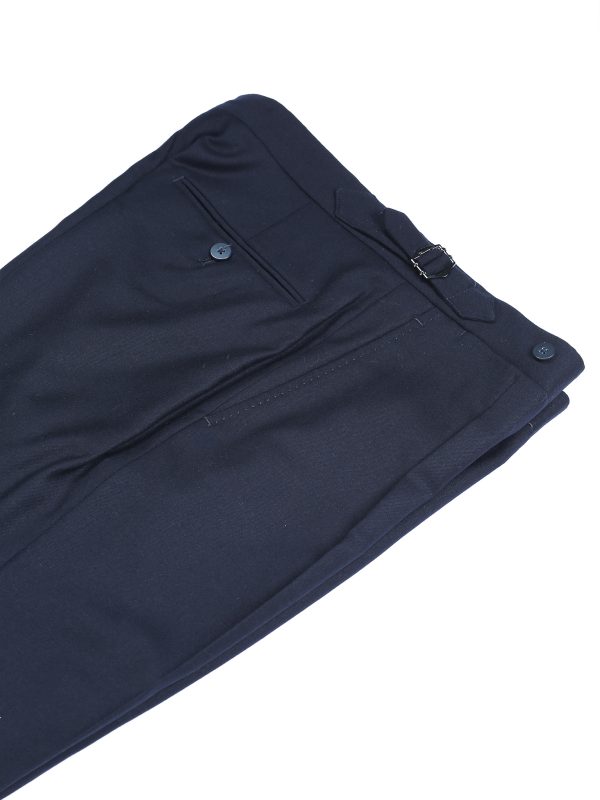 NR Napoli NRP Mod. 1 navy flannel trousers, folded to show the side adjuster and buttoned back pocket.