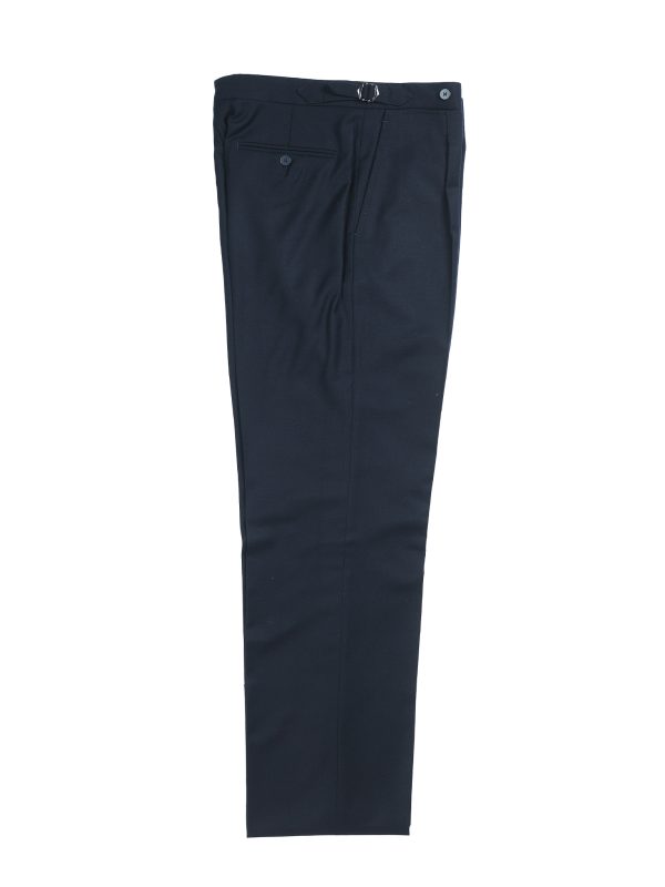 NR Napoli NRP Mod. 1 navy flannel trousers, full-length front view with single pleats.