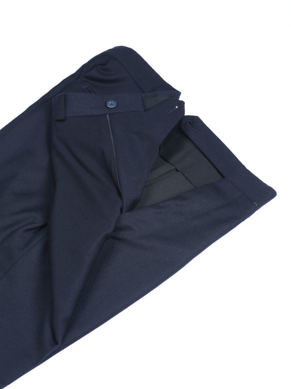 NR Napoli NRP Mod. 1 navy flannel trousers with open waistband, showing the interior lining and flannel texture.