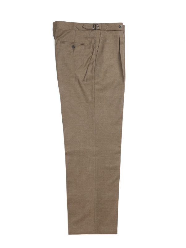 NR Napoli NRP Mod. 1 taupe flannel trousers, full-length front view with single pleats.