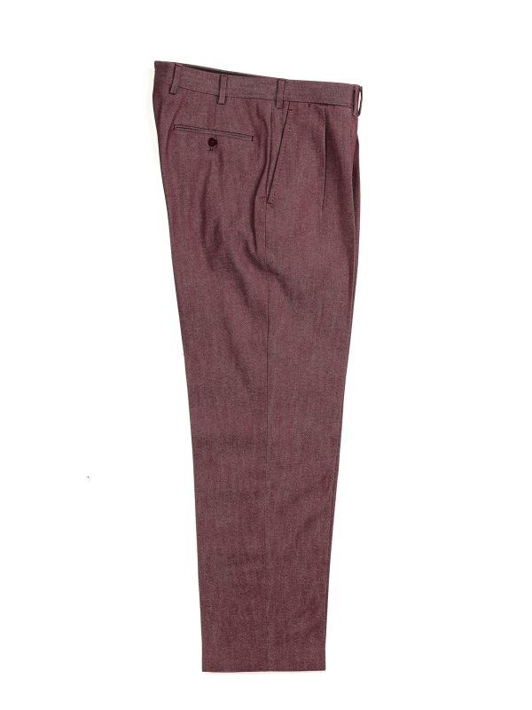 NR Napoli NRP Mod. 3 burgundy trousers, full-length front view with double pleats.