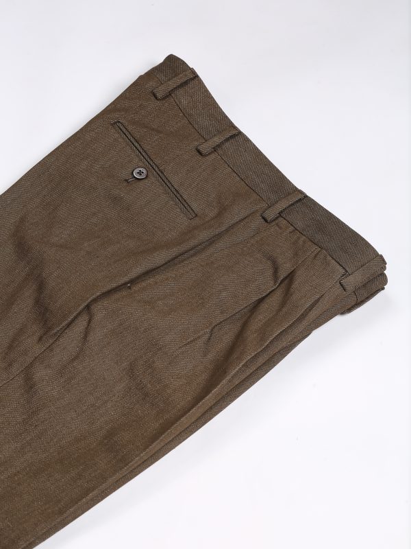 NR Napoli NRP Mod. 3 dark brown trousers, folded to show the belt loops and back pocket.