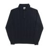 NR NAPOLI NISIDA navy Cashwool polo with a cable-knit front, smooth long sleeves and three-button placket, shown on a white background.