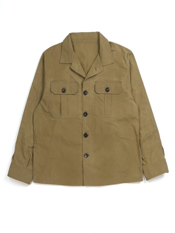 TARGA Jacket in beige waxed cotton by NR Napoli, front view with four-button closure and utility chest pockets.