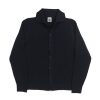 NR NAPOLI MARECHIARO navy Cashwool cardigan with a dense textured knit, polo collar and button front, shown on a white background.