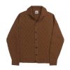 NR NAPOLI SANITÀ brown Cashwool cardigan with an interlocking diamond pattern, polo collar and button front, shown on a white background.