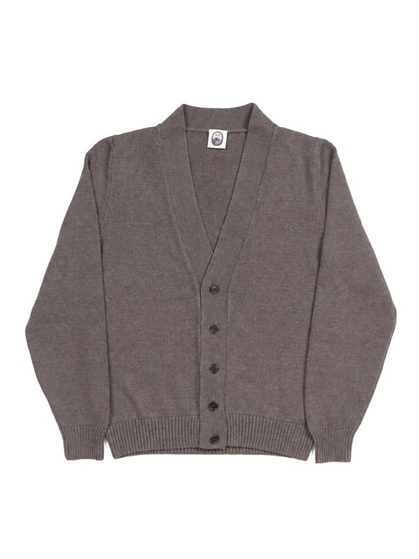 NR NAPOLI VOMERO brown Cashwool cardigan with a deep V-neck, wide front band and low five-button fastening, front view on a white background.