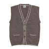 NR NAPOLI PORTICI brown Cashwool knit vest with light contrast trims, a V-neck, button front and two patch pockets, shown on a white background.