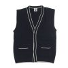 NR NAPOLI PORTICI navy Cashwool knit vest with light contrast trims, a V-neck, button front and two patch pockets, shown on a white background.