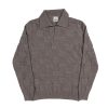 NR NAPOLI CHIAIA brown Cashwool polo with a textured square pattern, long sleeves and an open collar, front view on a white background.