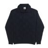NR NAPOLI CHIAIA navy Cashwool polo with a textured square pattern, long sleeves and an open collar, front view on a white background.
